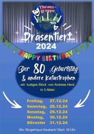 Plakat der TG Heubach zu "Der 80. Geburtstag und andere Katastrophen"