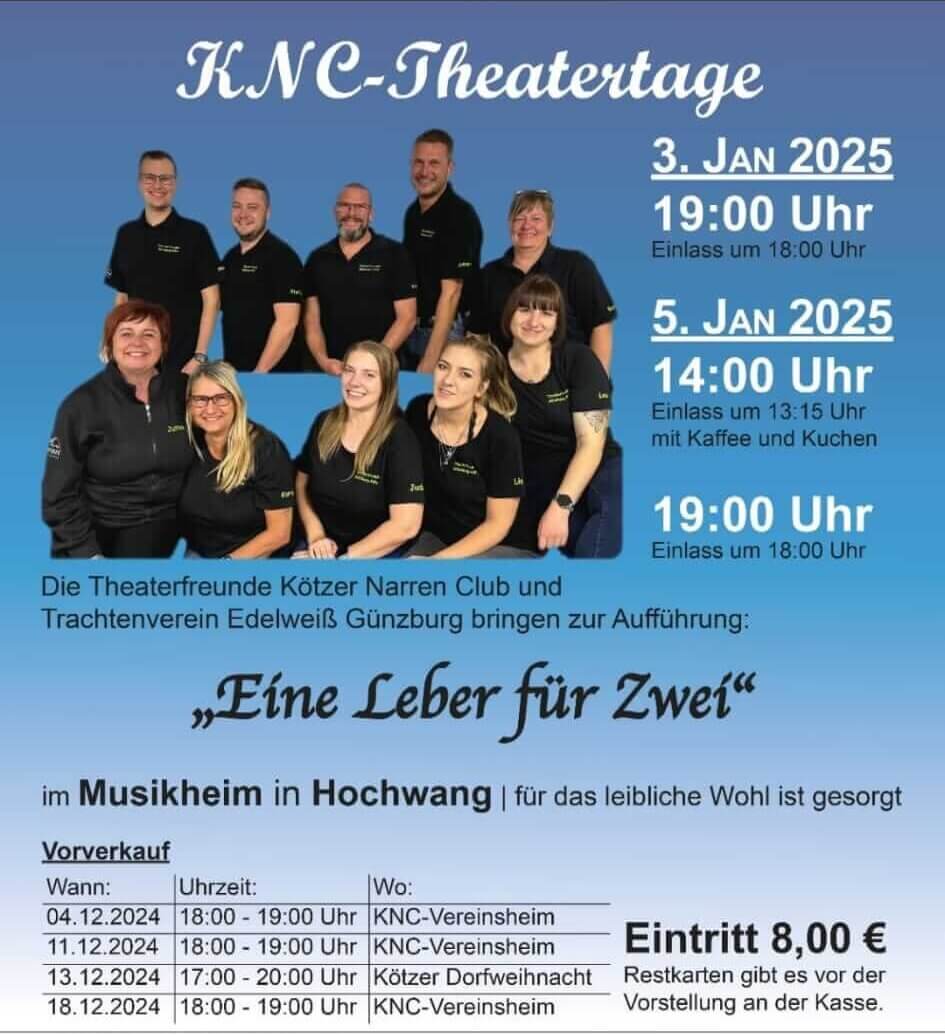 Plakat des Koetzer Narrenclubs zu "Eine Leber fuer Zwei"