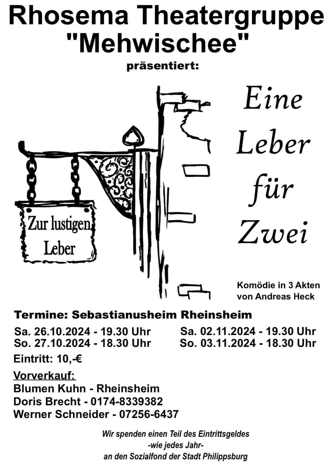 Plakat der Theatergruppe Mehwischee Rheinsheim zu "Eine Leber für Zwei"