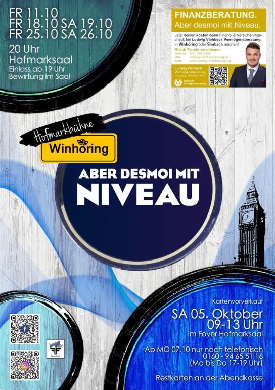 Plakat der Hofmarkbuehne Winhoering zu "Aber desmoi mit Niveau"